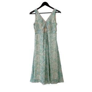 Jonathan Martin Blue Beige Embroidery Detail Sleeveless Midi Dress
